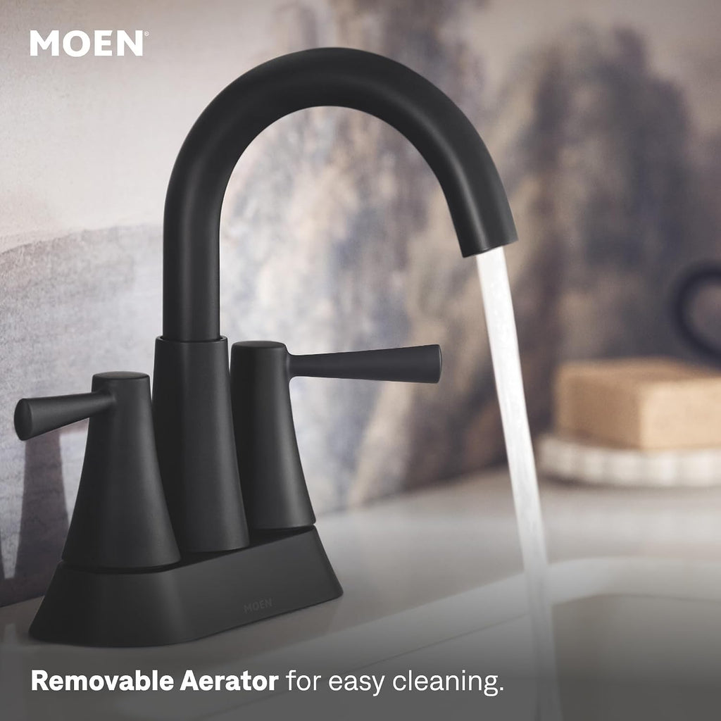 Moen 84022BL Ronan 2-Handle Centerset Bath Faucet w/Drain, Matte Black