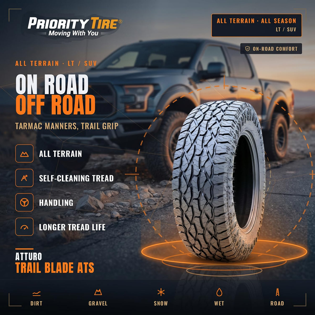 Atturo Trail Blade ATS A/T Truck/SUV All-Terrain Off-Road Radial Tire-275/60R20 275/60/20 275/60-20 116T Load Range XL 4-Ply BSW Black Side Wall