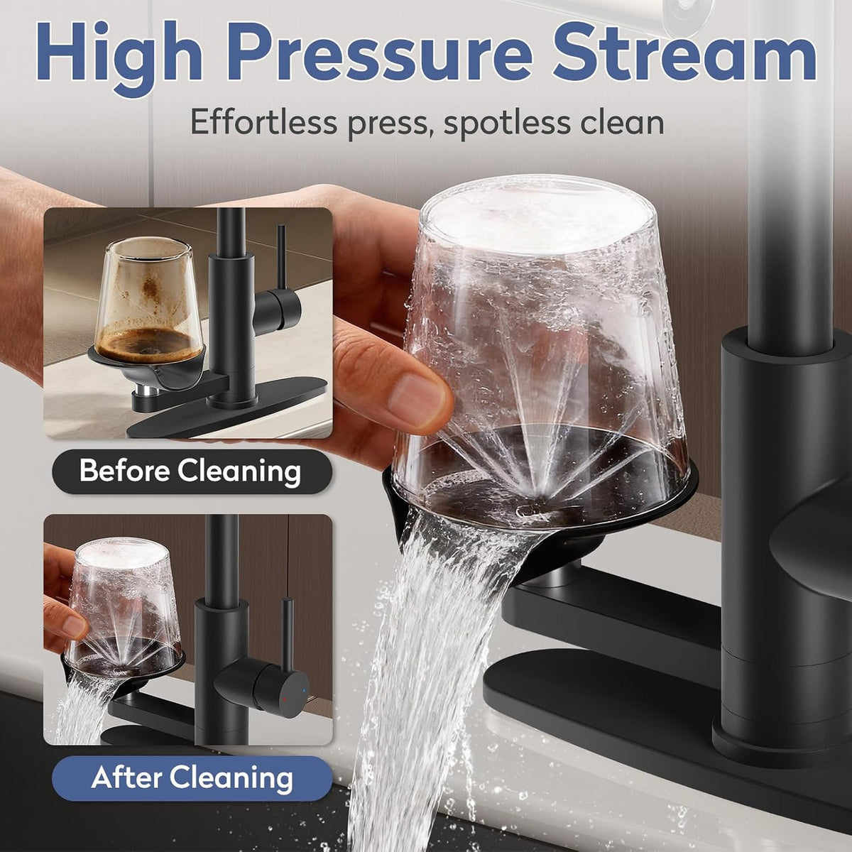 SINGSUO Pull Down Kitchen Faucet with Glass Rinser (Black)