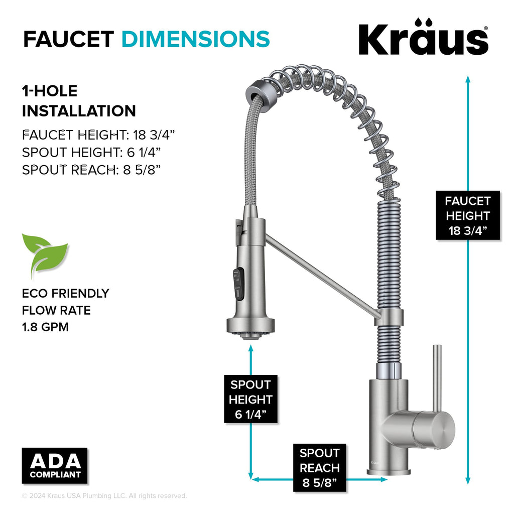 KRAUS Chrome 18.75 in Commercial Pull Down Kitchen Faucet KPF-1610CH