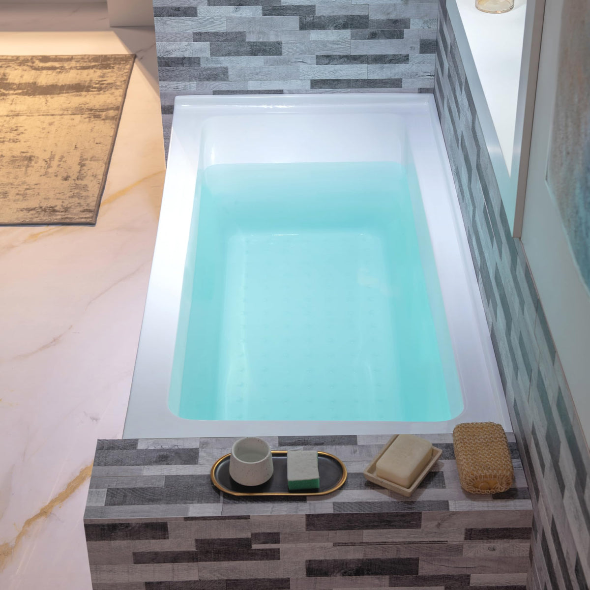 WOODBRIDGE 60" Acrylic Rectangular Alcove Soaking Bathtub in White with Left Drain, Brushed Nickel pop-up Drain Included, LB428-L