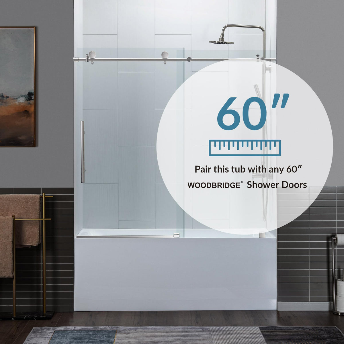 WOODBRIDGE 60" Acrylic Rectangular Alcove Soaking Bathtub in White with Left Drain, Brushed Nickel pop-up Drain Included, LB428-L
