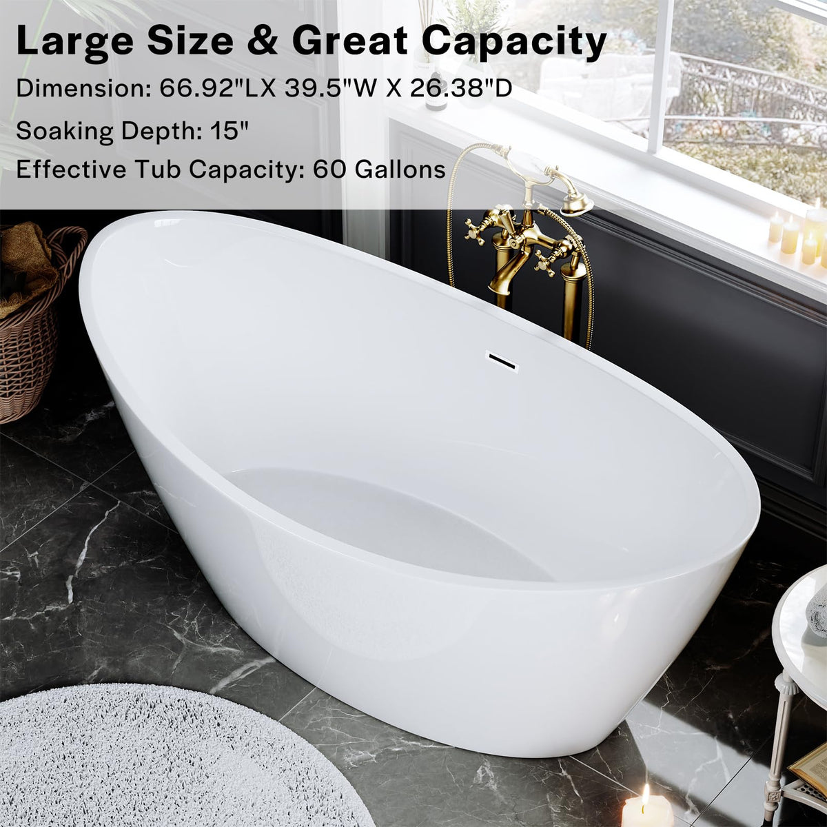 Empava Freestanding Bathtub, Acrylic Soaking Tub