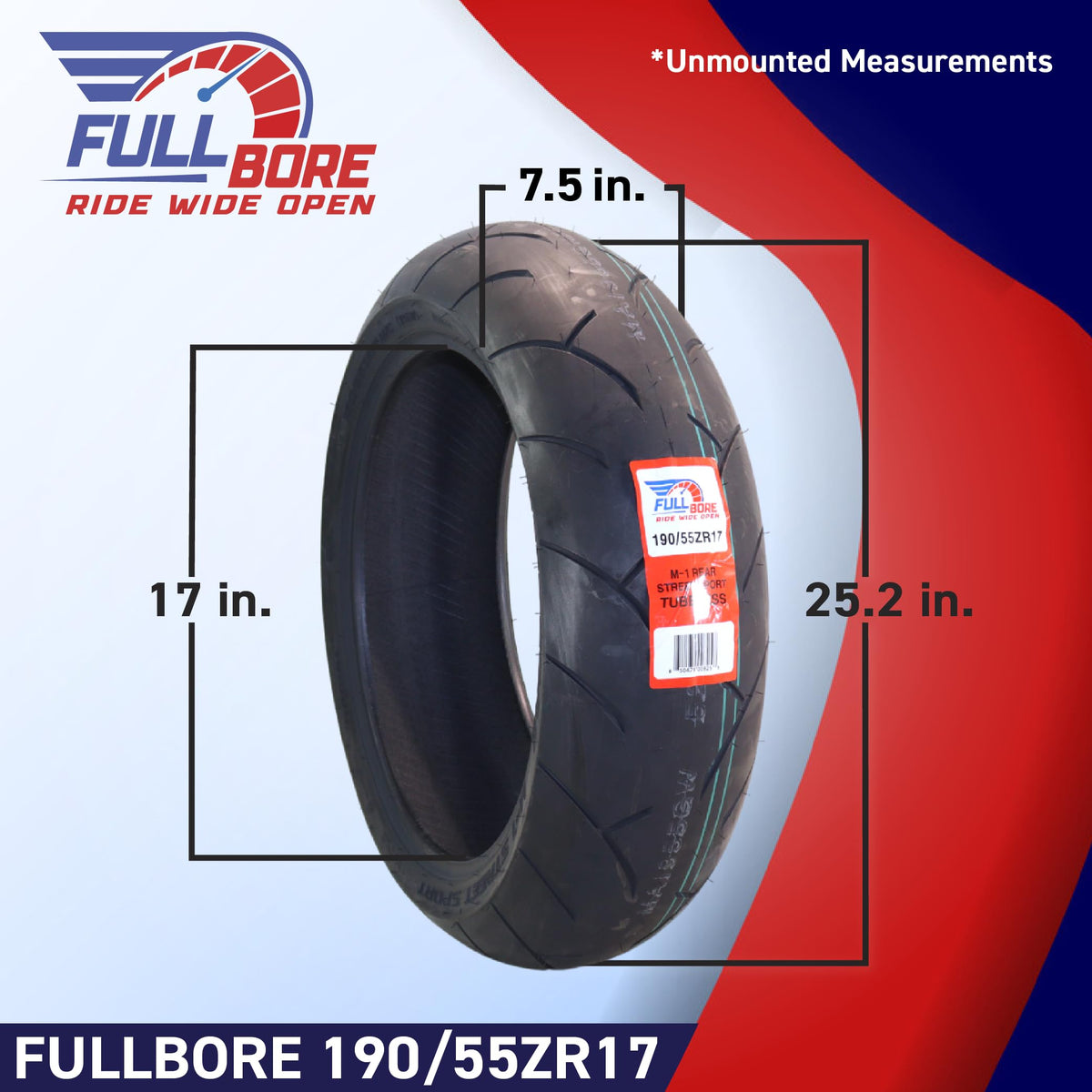 FULL BORE M1 Front Rear Motorcycle Tire Set 120/70ZR17 180/55ZR17 2 Pack