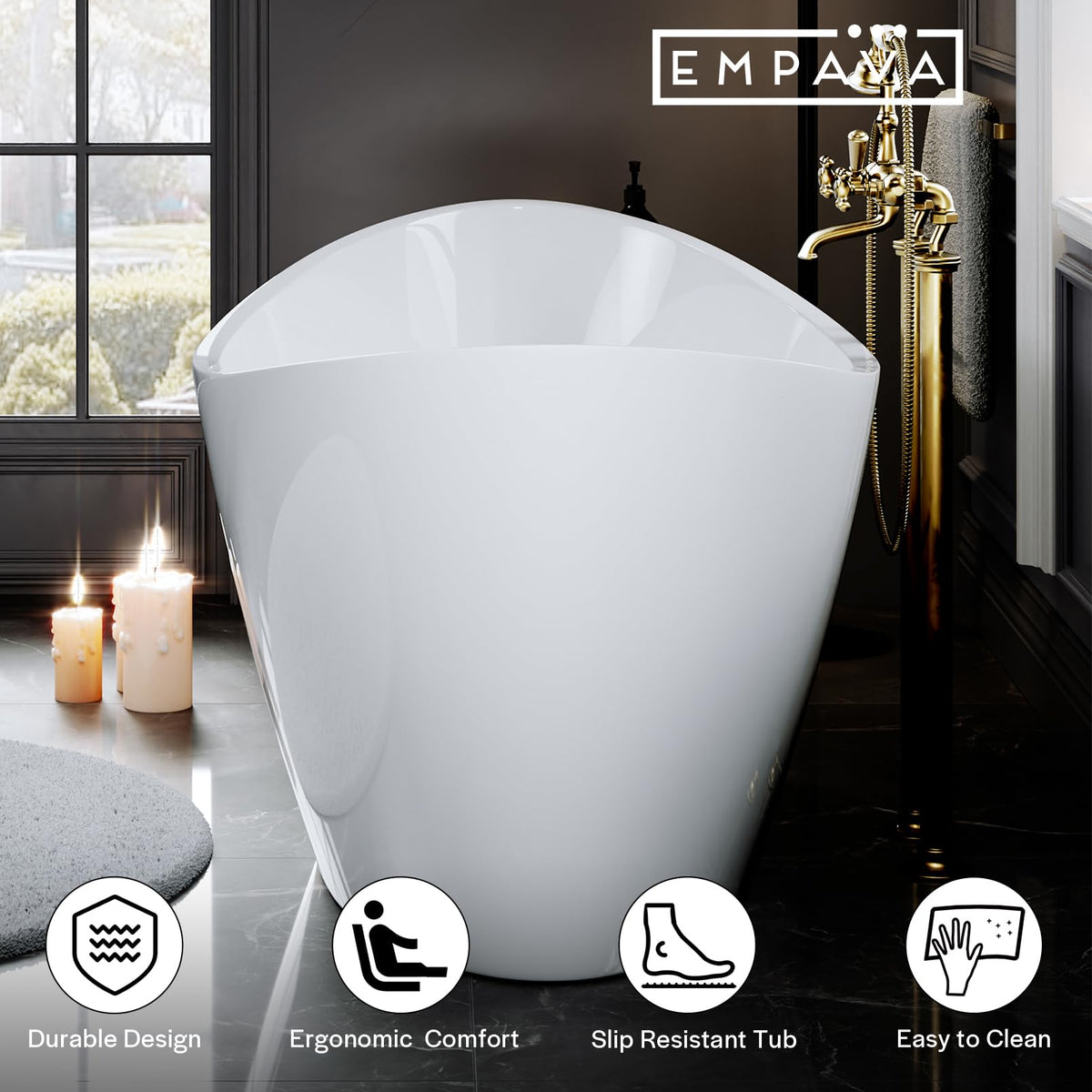 Empava Freestanding Bathtub, Acrylic Soaking Tub