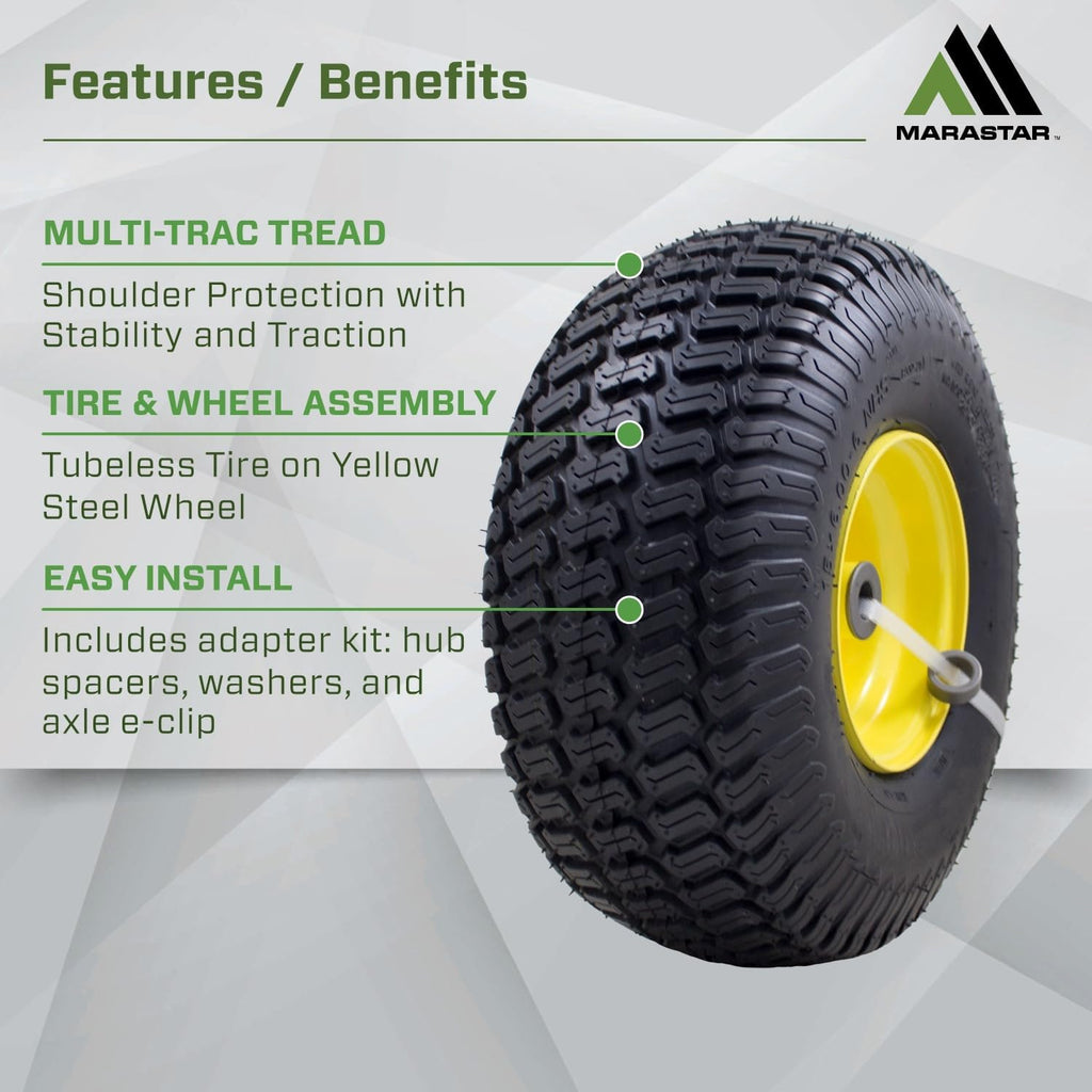 MARASTAR 21425 15x6.00-6 Tire and Wheel Assembly, Replacement Riding Lawn Mower Front Tires Compatible with 100 and 300 Series John Deere Riding Mowers, 2 pack