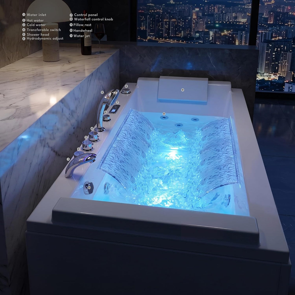 Empava Tub, 71" Jetted Bathtub with Air Bubble Massage & Inline Heater