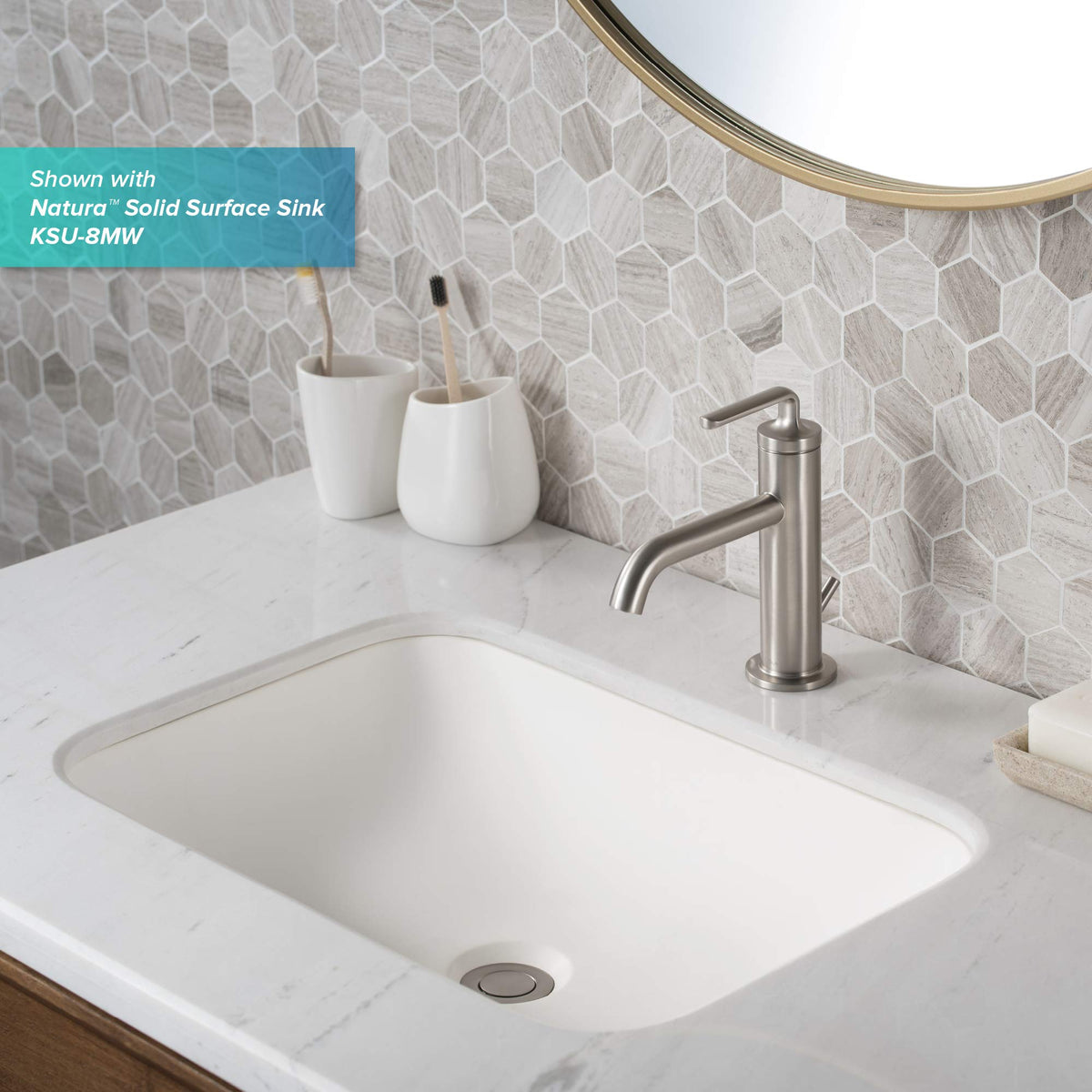 KRAUS Ramus Single Handle Vessel Sink Bathroom Faucet with Pop-Up Drain in Brushed Gold, KVF-1220BG