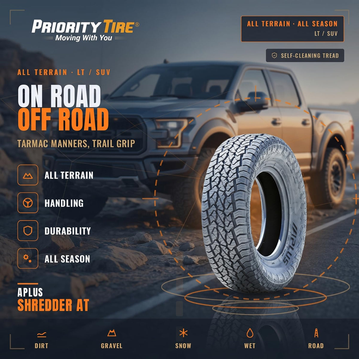 Aplus Shredder AT A/T All-Terrain Off-Road Light Truck Radial Tire-LT235/85R16 235/85/16 235/85-16 120/116S Load Range E LRE 10-Ply BSW Black Side Wall