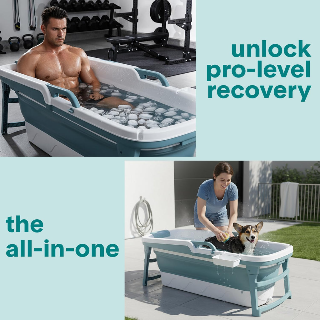 Serenelife 59" Portable Bathtub for Adults â Large Foldable Ice Bath Tub for Cold Plunge & Hot Spa, Freestanding Soaking Tub for Indoor/Outdoor, Athlete Recovery & Family Use, 440lbs Capacity