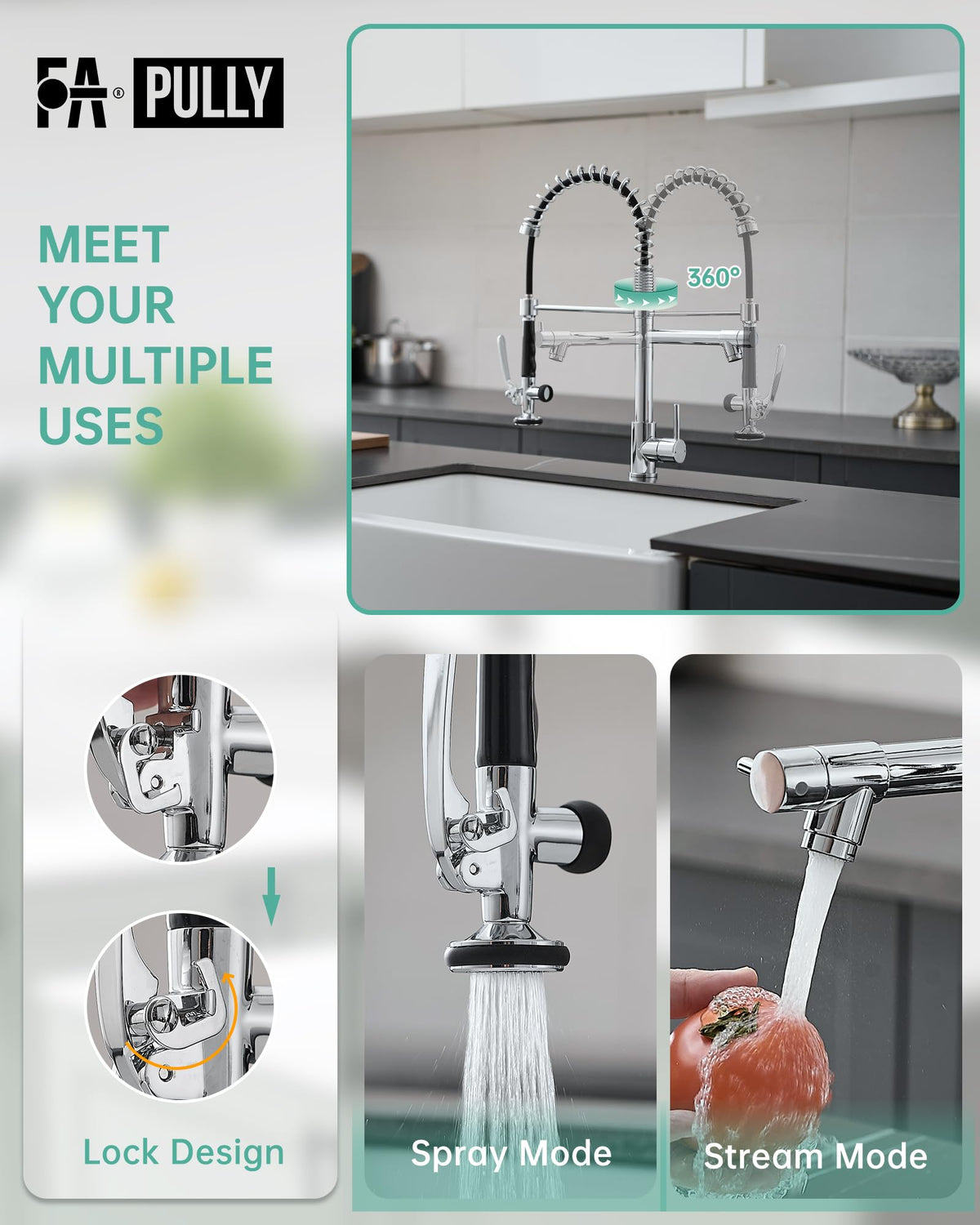 Fapully Black Kitchen Faucet,Commercial Pull Down Kitchen Sink Faucet