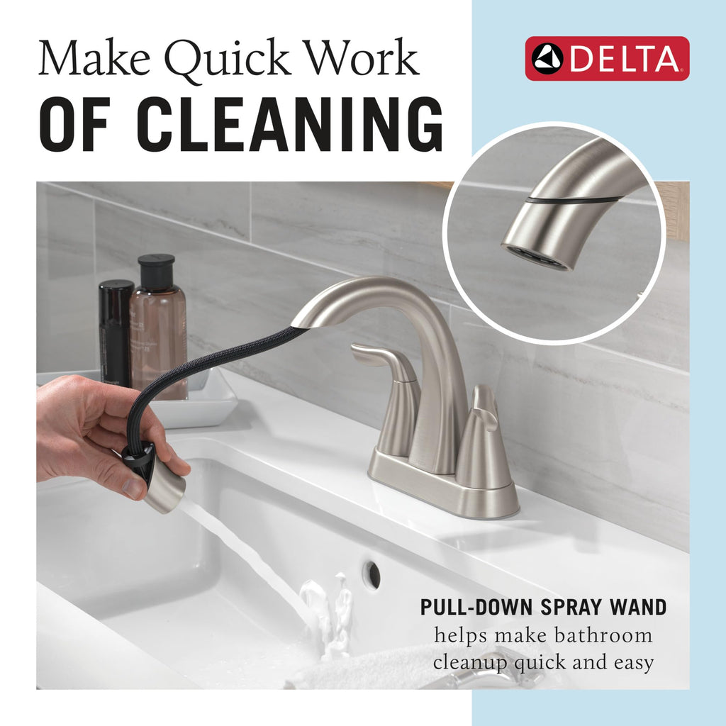 Delta Arvo Centerset Bathroom Faucet, Brushed Nickel 2-Handle Bathroom Faucet, Delta Bathroom Sink Faucet, Brushed Nickel 3-Hole Bathroom Faucet, Spotshield Stainless 25840LF-SS