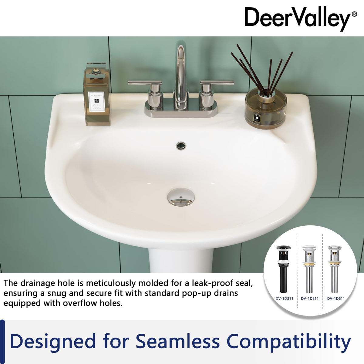 DeerValley Compact Bathroom Sink White 20"x17" Ceramic Sleek Basin DV-1P523
