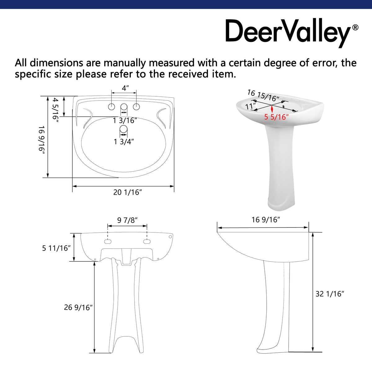 DeerValley Compact Bathroom Sink White 20"x17" Ceramic Sleek Basin DV-1P523