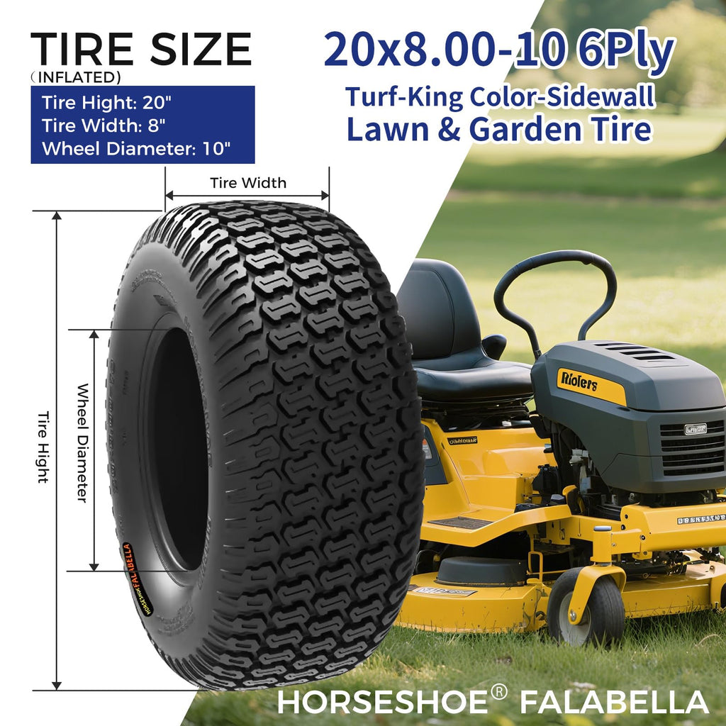 HORSESHOE FALABELLA (2-Pcs) 24X9.50-12 6-PLY LRC Lawn Mower 24x9.5x12 Riding Machine Golf Carts 24x9.5-12 Turf Equipment & Tractors Tires, Heavy Duty Turf-King, Color Sidewall