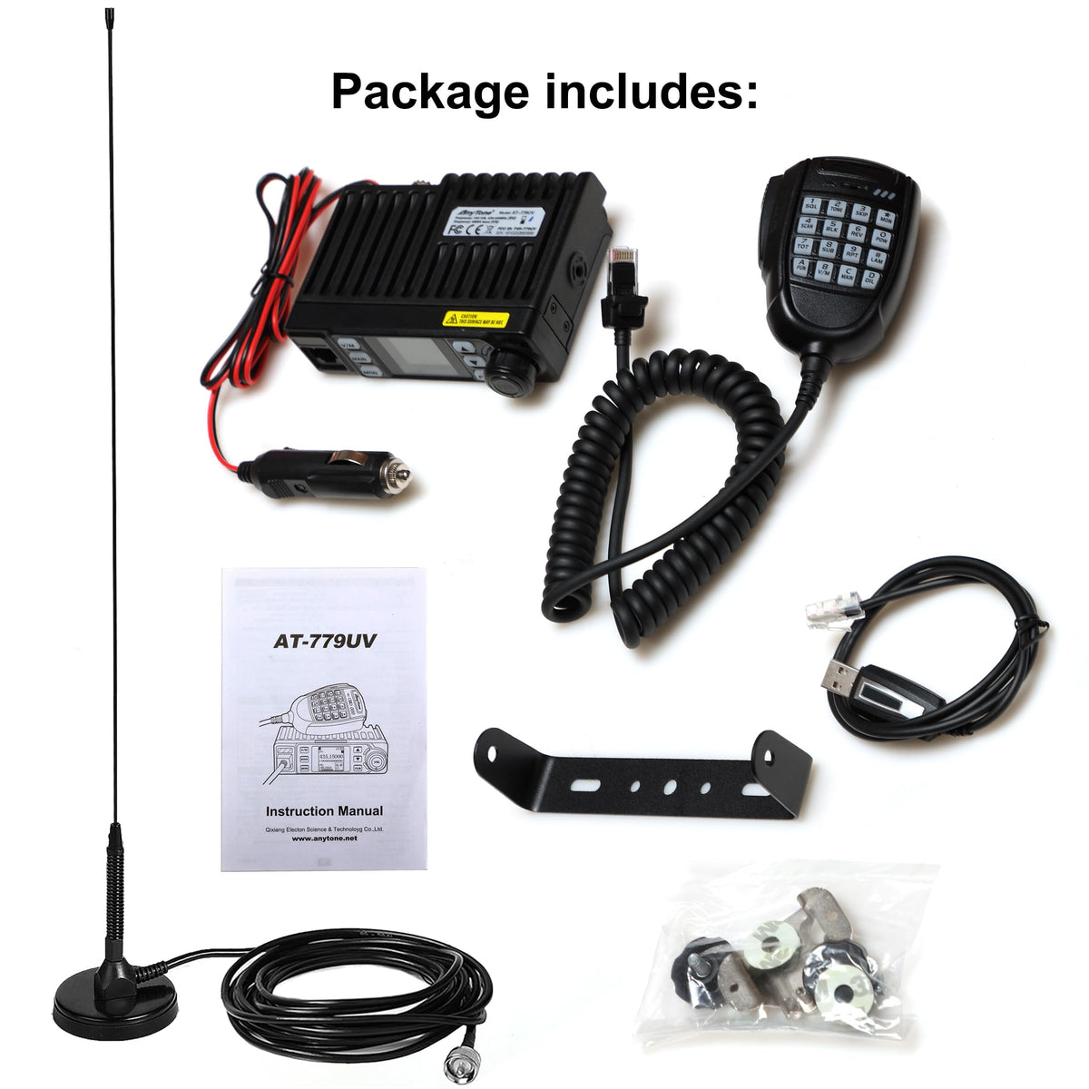 Mobile Ham Radio AT-779UV 20-Watt, Dual Band Mobile Radio w/Cable
