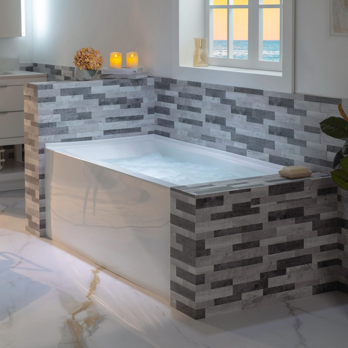 WOODBRIDGE 60" Acrylic Rectangular Alcove Soaking Bathtub in White with Left Drain, Brushed Nickel pop-up Drain Included, LB428-L