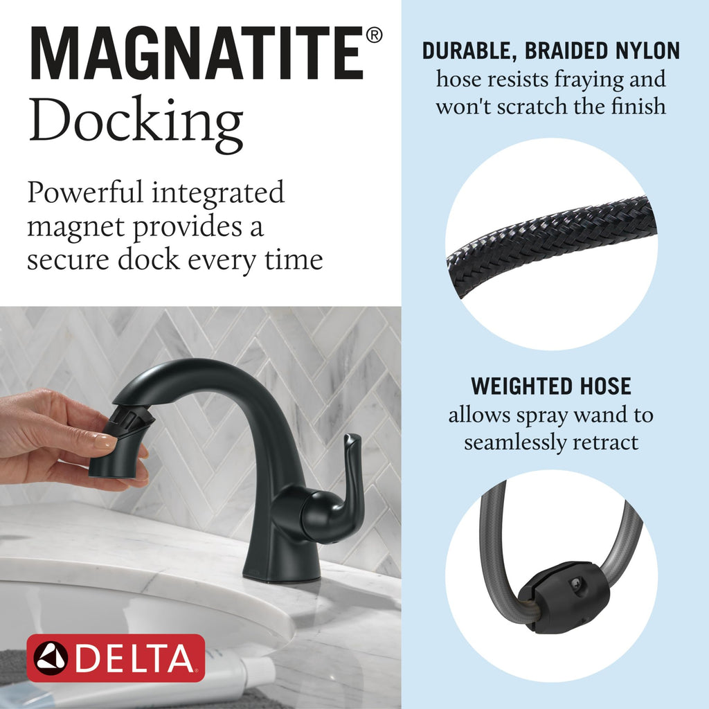Delta Arvo Brushed Nickel Bathroom Faucet 1 Hole, Single Hole Bathroom Sink Faucet for Vanity, Push-Pop Drain Assembly, Spotshield Stainless 15840LF-SP
