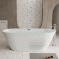 GDFStudio 67" Acrylic Freestanding Bathtub with Diamond Pattern, Modern Oval Soaking Tub, Freestanding Bath Spa Tub, Brushed Nickel Overflow & Pop-Up Drain, cUPC Certified, Glossy White
