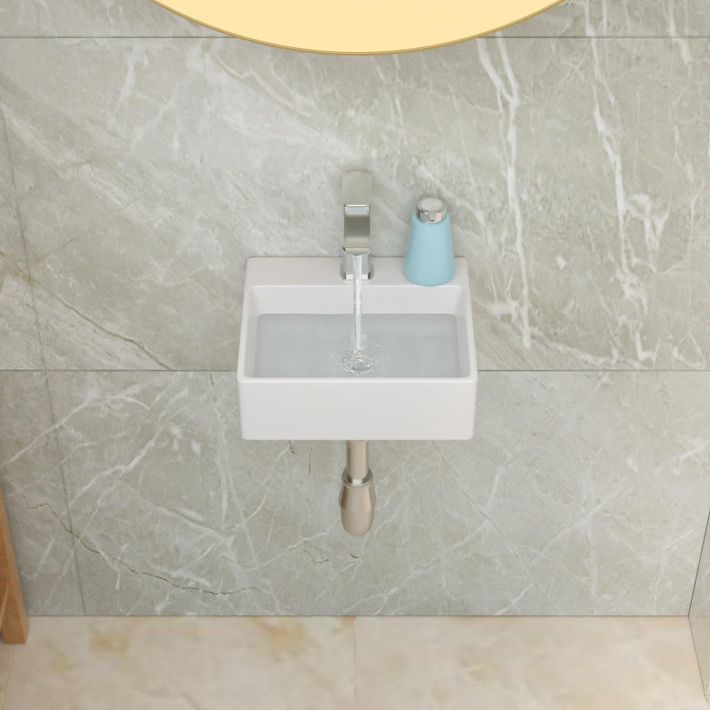 Lordear Wall Mount Bathroom Sink 21x12 Inch White Rectangle Sink with Overflow Porcelain Ceramic Floating Bathroom Vessel Sinks, Wall Hung Wash Hand Basin