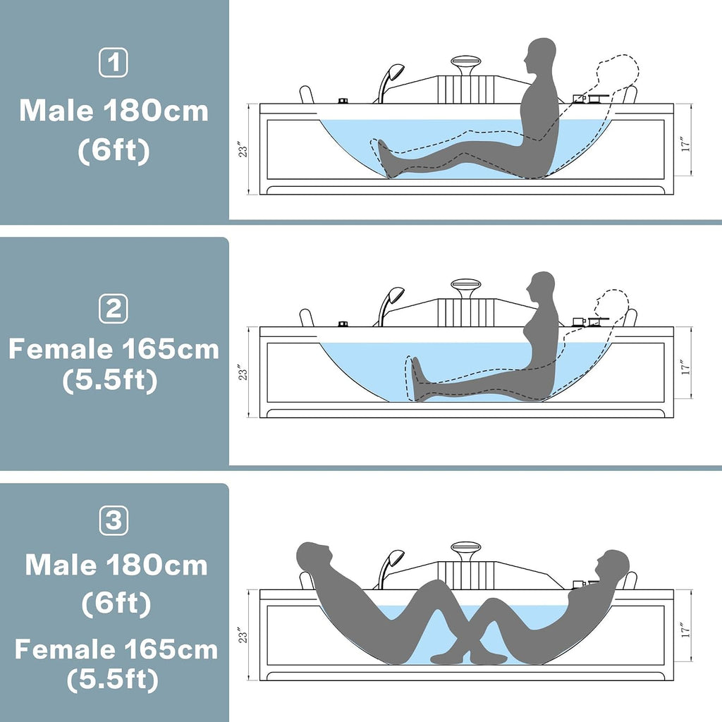 Empava 59" Corner Jetted Bathtub - 2 Person Whirlpool Tub with Heater