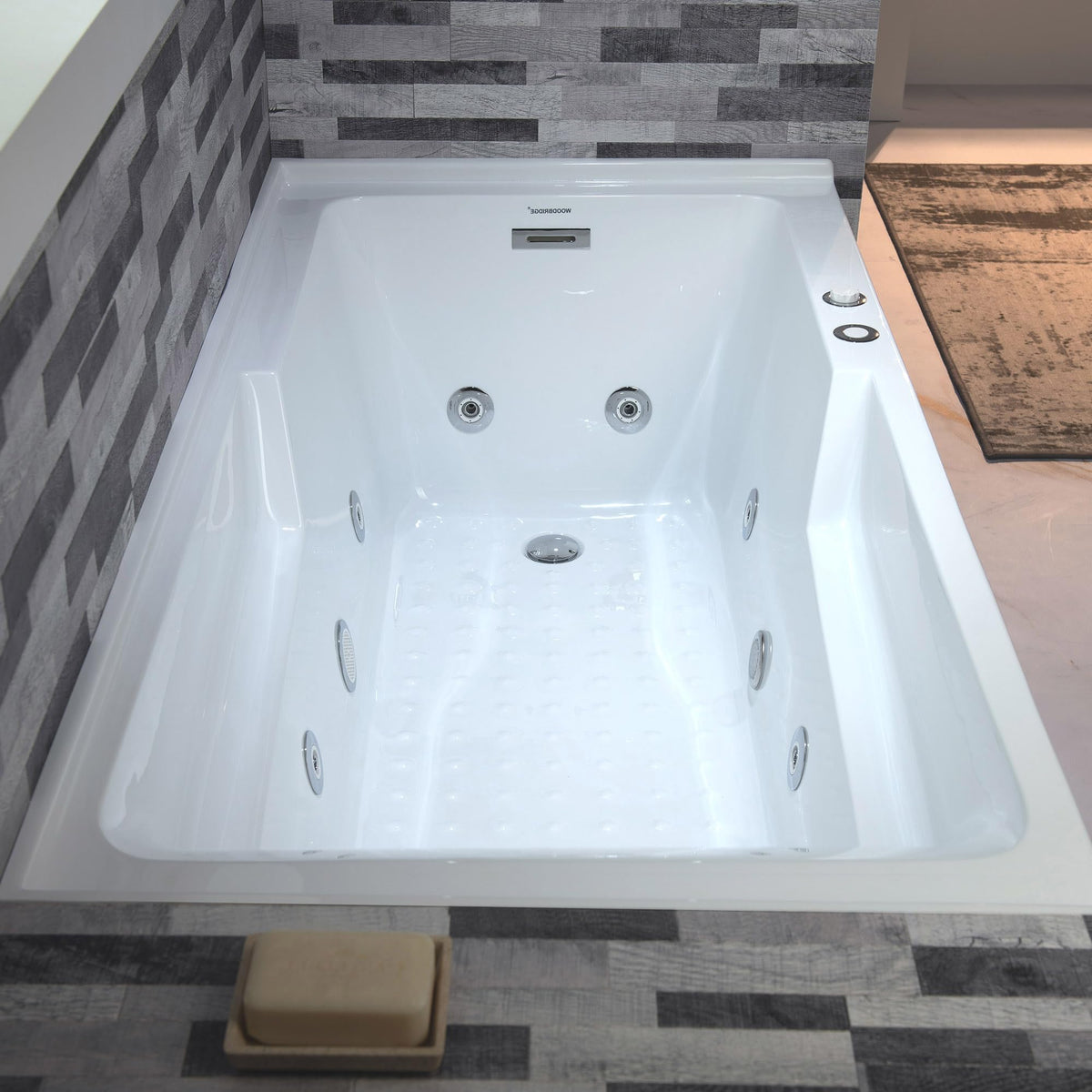 WOODBRIDGE 60" Alcove Acrylic Rectangular Whirlpool Heated Jetted Tub in White with Left Drain, Chrome pop-up Drain Included BS6030L