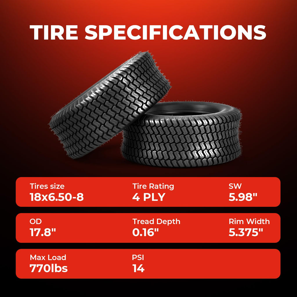 20x8.00-10 Lawn Mower Tires, 4 Ply Tubeless, Set of 2
