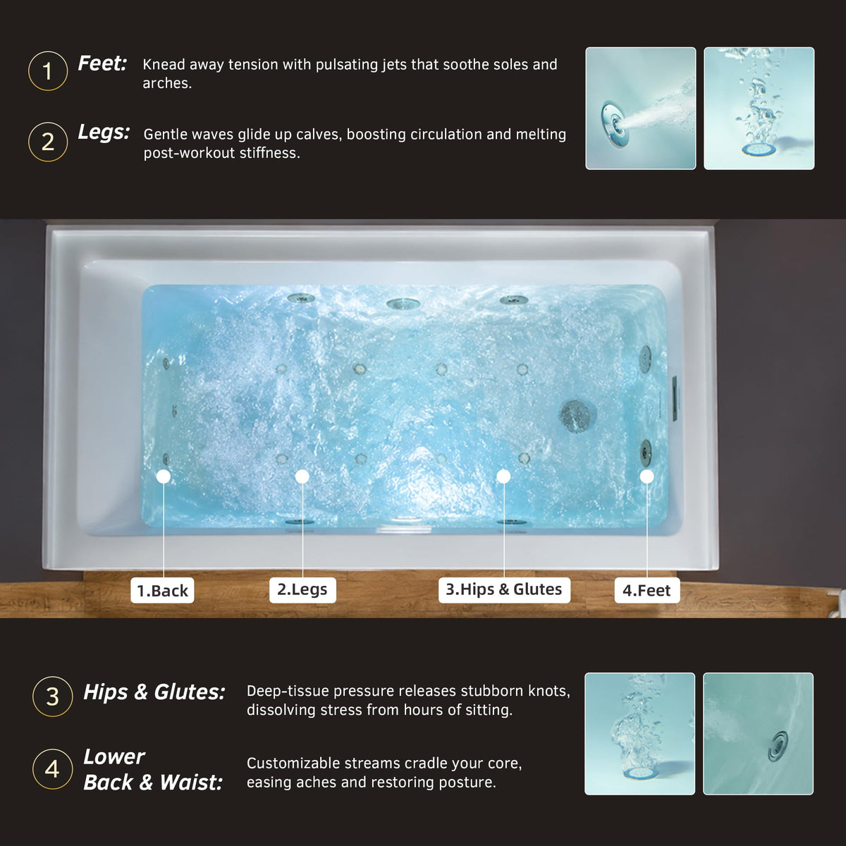 WOODBRIDGE 60" x 32" Alcove Acrylic Rectangular Whirlpool and Air Heated Tub in White with right Drain, Matte Black Finish Trim and Drain Kit Included, DF631-R-MB02