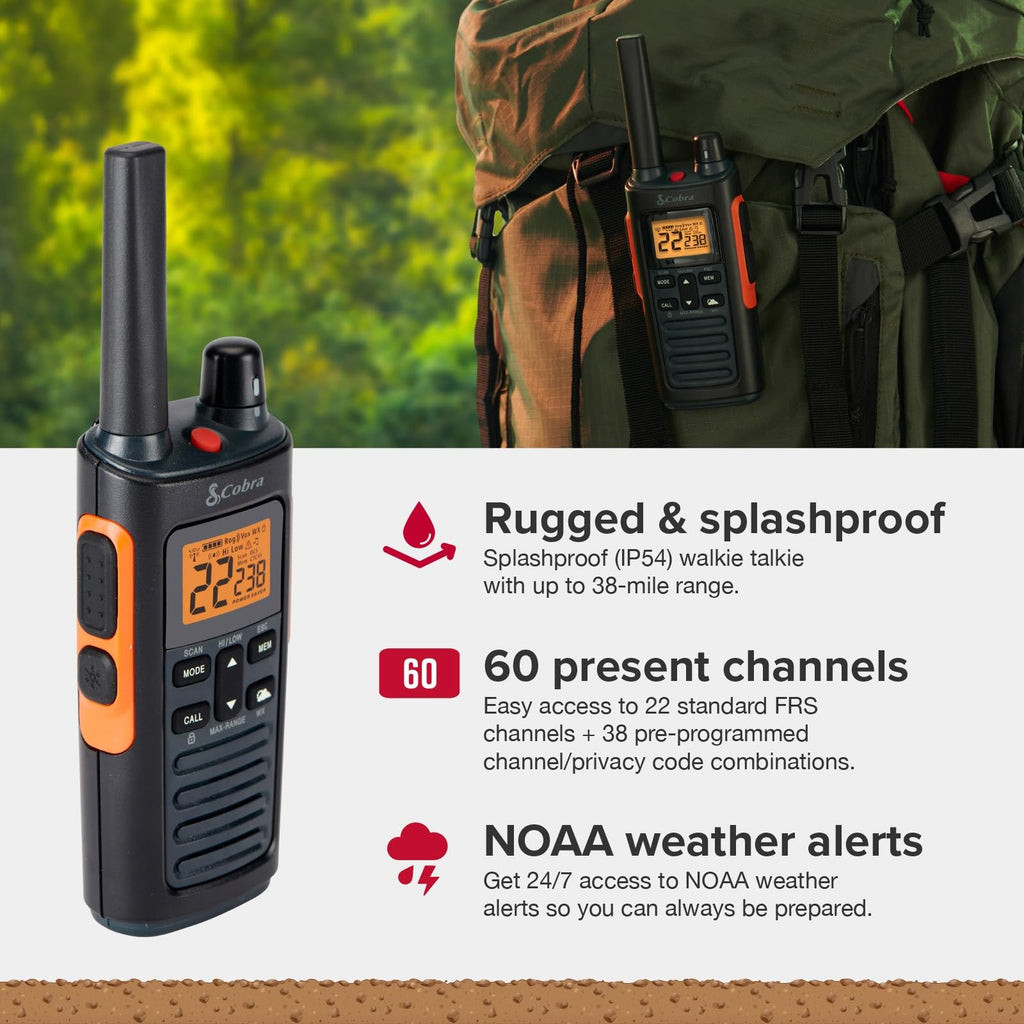 Cobra RX680 Walkie Talkies (2-Pack), IP54 Water Resistant Design