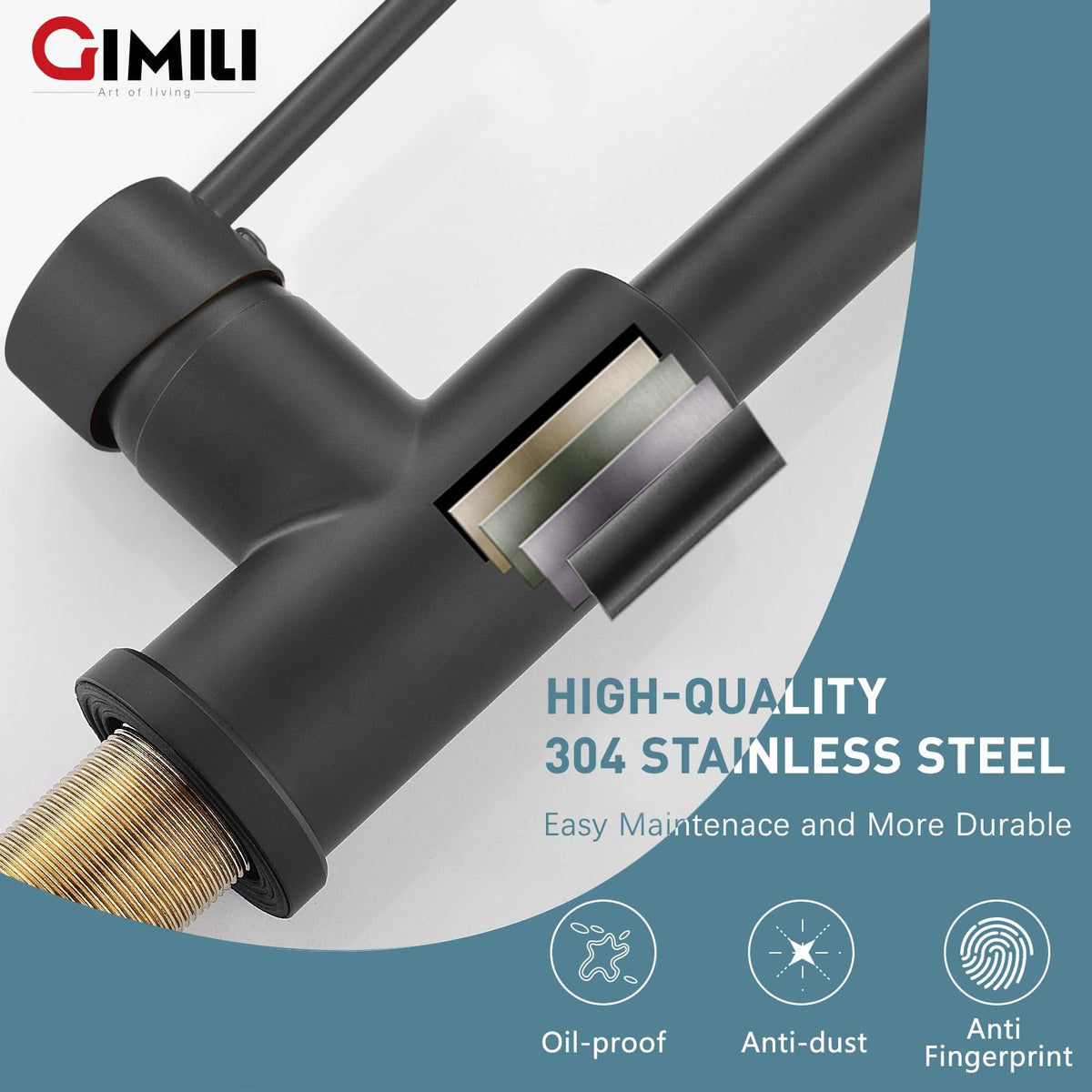 GIMILI Matte Black Touchless Kitchen Faucet with Spring Pull Down Sprayer