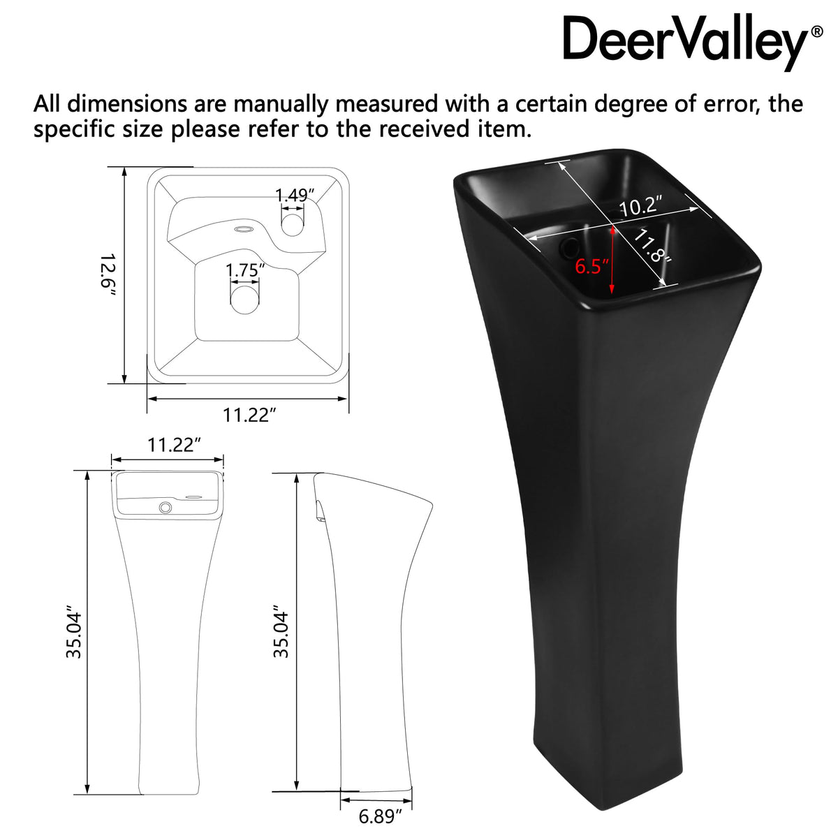 DeerValley Compact Bathroom Sink White 20"x17" Ceramic Sleek Basin DV-1P523