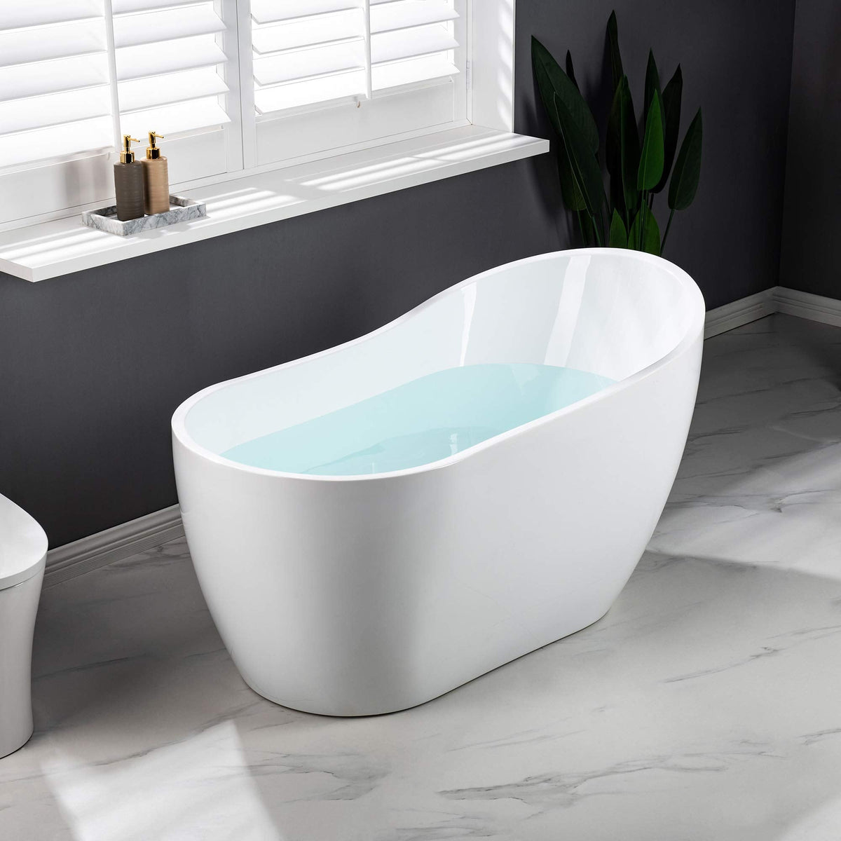 WOODBRIDGE 54" Acrylic Freestanding Bathtub Contemporary Soaking White Tub with Matte Black Overflow and Drain,B0006-MB
