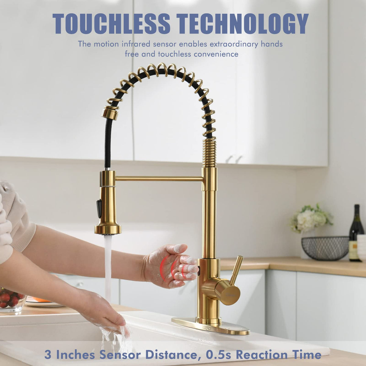 GIMILI Matte Black Touchless Kitchen Faucet with Spring Pull Down Sprayer