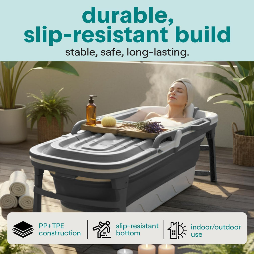 Serenelife 59" Portable Bathtub for Adults â Large Foldable Ice Bath Tub for Cold Plunge & Hot Spa, Freestanding Soaking Tub for Indoor/Outdoor, Athlete Recovery & Family Use, 440lbs Capacity