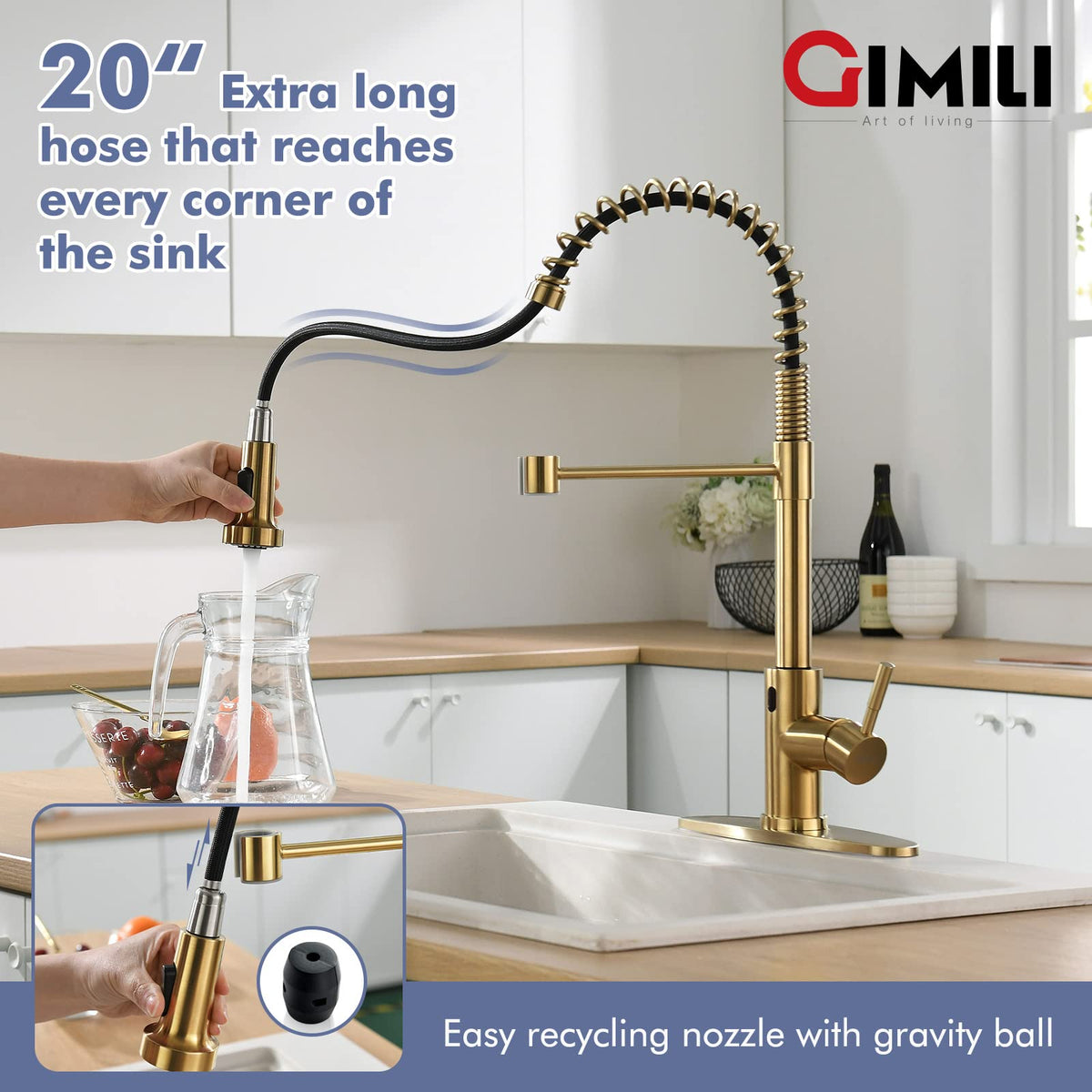 GIMILI Matte Black Touchless Kitchen Faucet with Spring Pull Down Sprayer