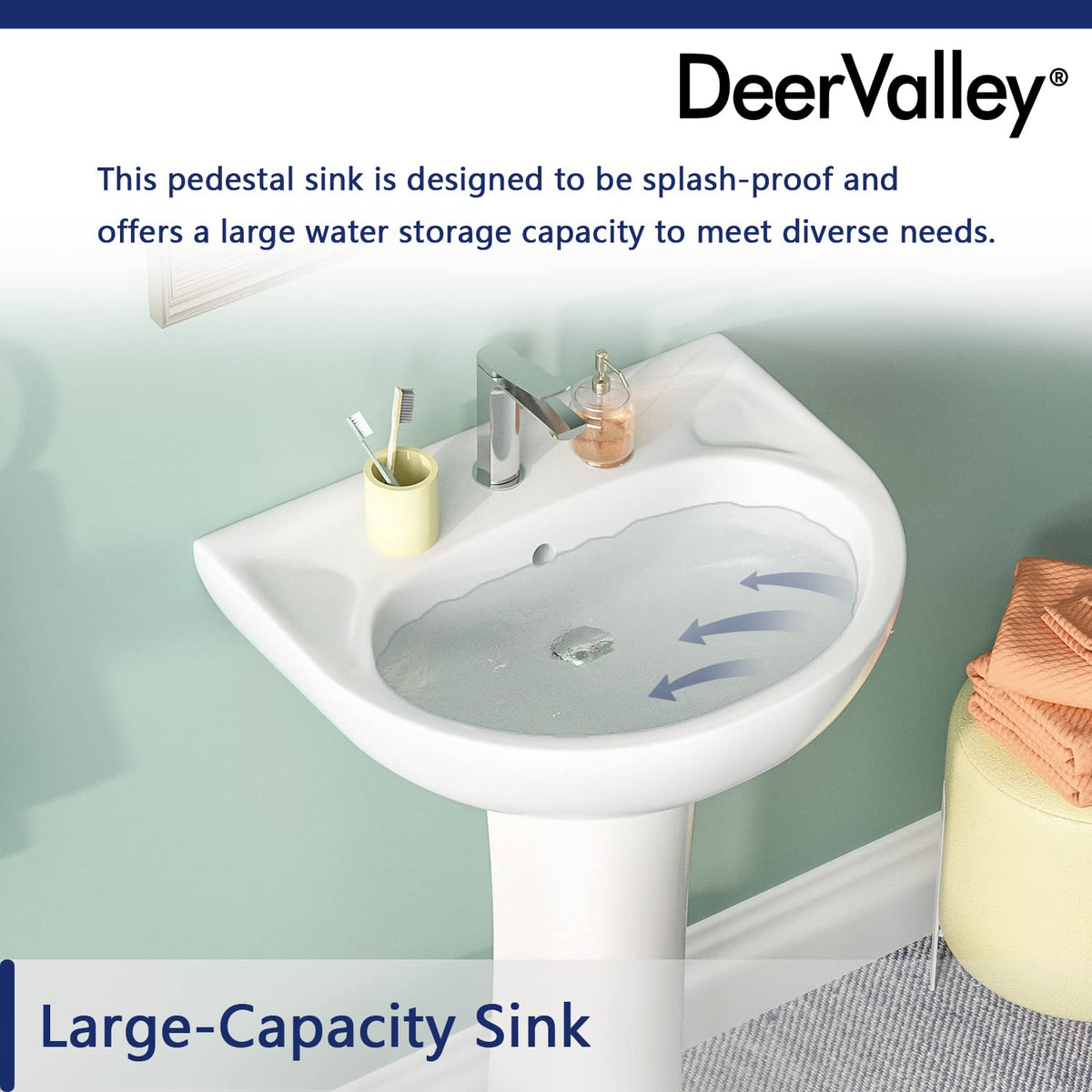 DeerValley Compact Bathroom Sink White 20"x17" Ceramic Sleek Basin DV-1P523