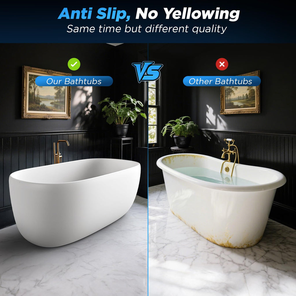 61''Stone Resin Freestanding Bathtub,Solid Surface Soaking Tub with Deep Bath Design, Modern Oval Free Standing Tub with Integrated Drain & Hidden Overflow, Starry Gray