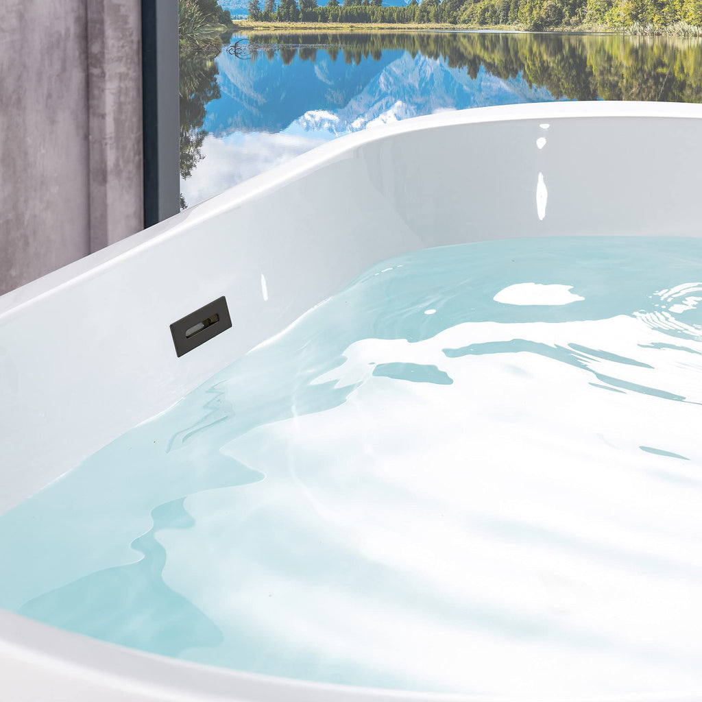 WOODBRIDGE 54" Acrylic Freestanding Bathtub Contemporary Soaking White Tub with Brushed Gold Overflow and Drainï¼BTA1702-BG