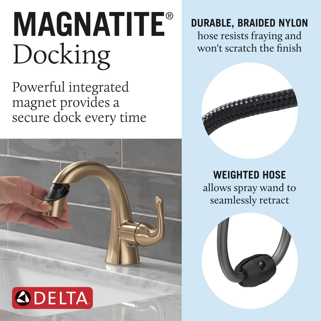 Delta Arvo Brushed Nickel Bathroom Faucet 1 Hole, Single Hole Bathroom Sink Faucet for Vanity, Push-Pop Drain Assembly, Spotshield Stainless 15840LF-SP