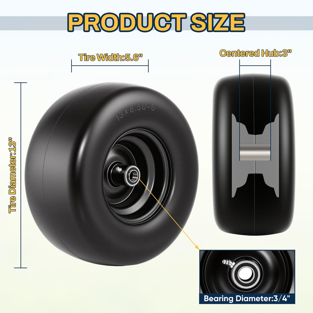 15x6.00-6 Flat Free Lawn Mower Tire and Wheel, 15x6-6 Front Tire Assembly