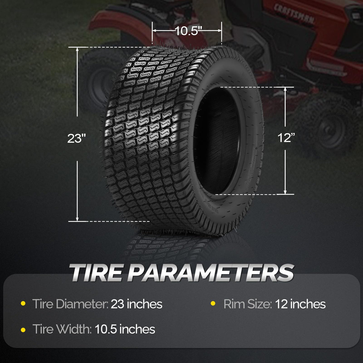 TUFFIOM 24x12.00-12 Lawn Mower Tires Set of 2, 6PR Turf Tire Lawn & Garden Tires for Garden Tractor Riding Mower, Tubeless