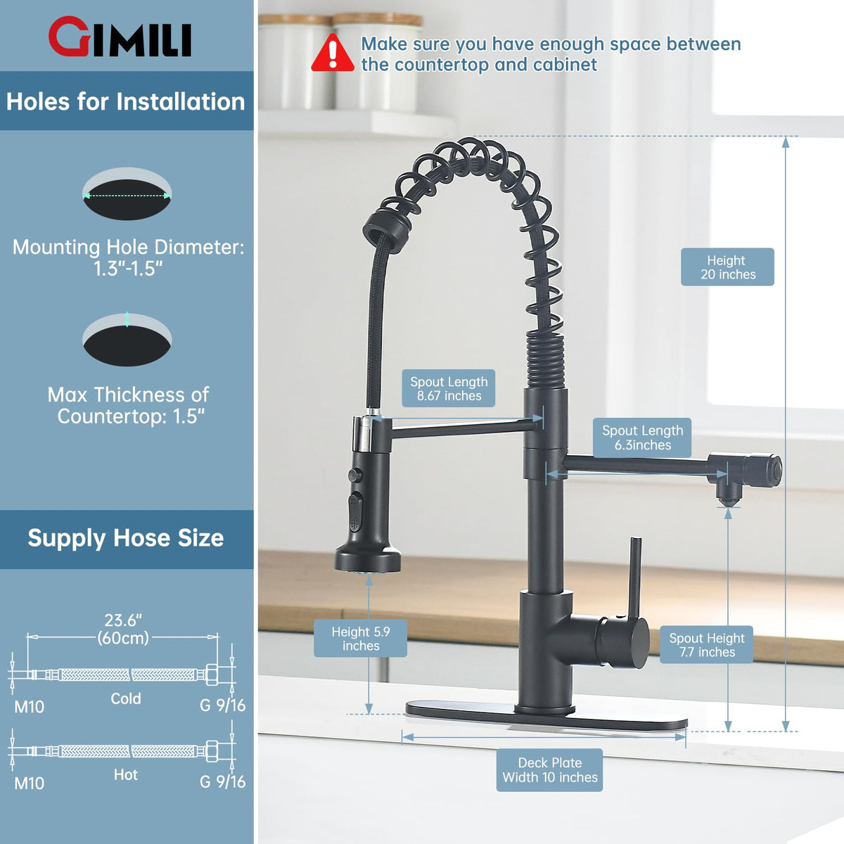 GIMILI Filter Kitchen Faucet Drinking Water Faucet 3 in 1 Brushed Nickel