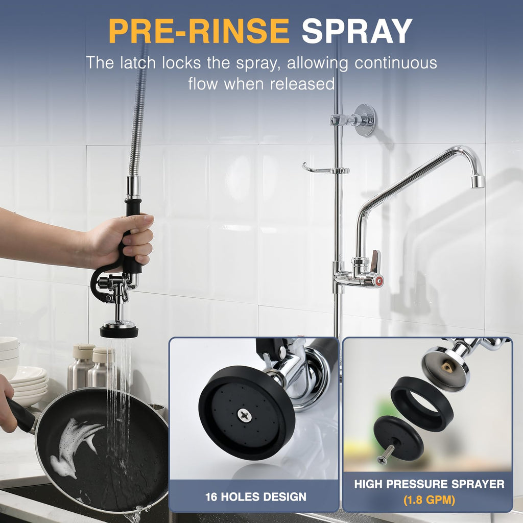 CENOSA 25" Commercial Sink Faucet Wall Mount with Pre-Rinse Sprayer
