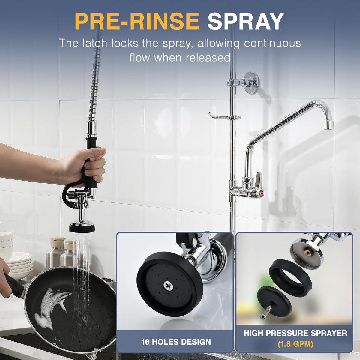 CENOSA 25" Commercial Sink Faucet Wall Mount with Pre-Rinse Sprayer