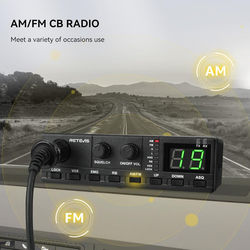 Retevis MB2 40-Channel AM/FM CB Radio Kit, CB Radio for Truck with Antenna