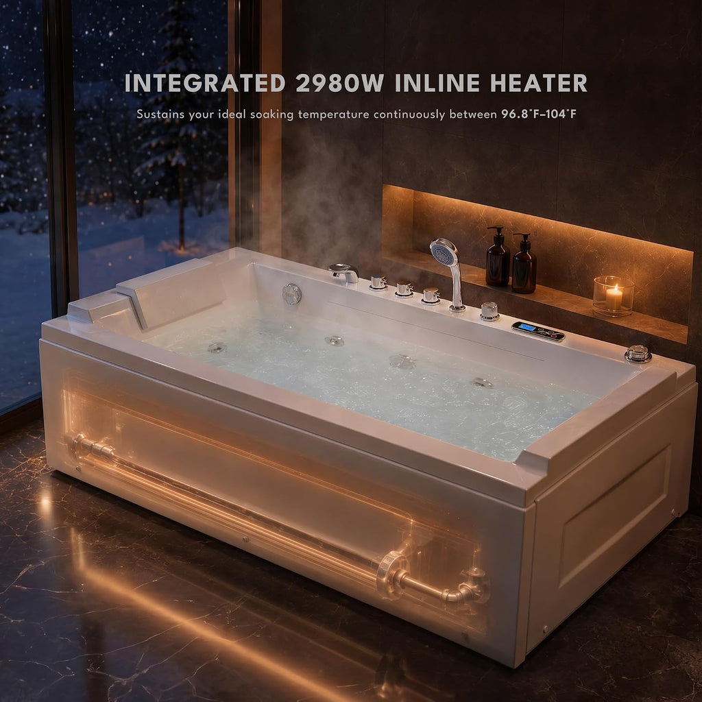 Empava Tub, 71" Jetted Bathtub with Air Bubble Massage & Inline Heater