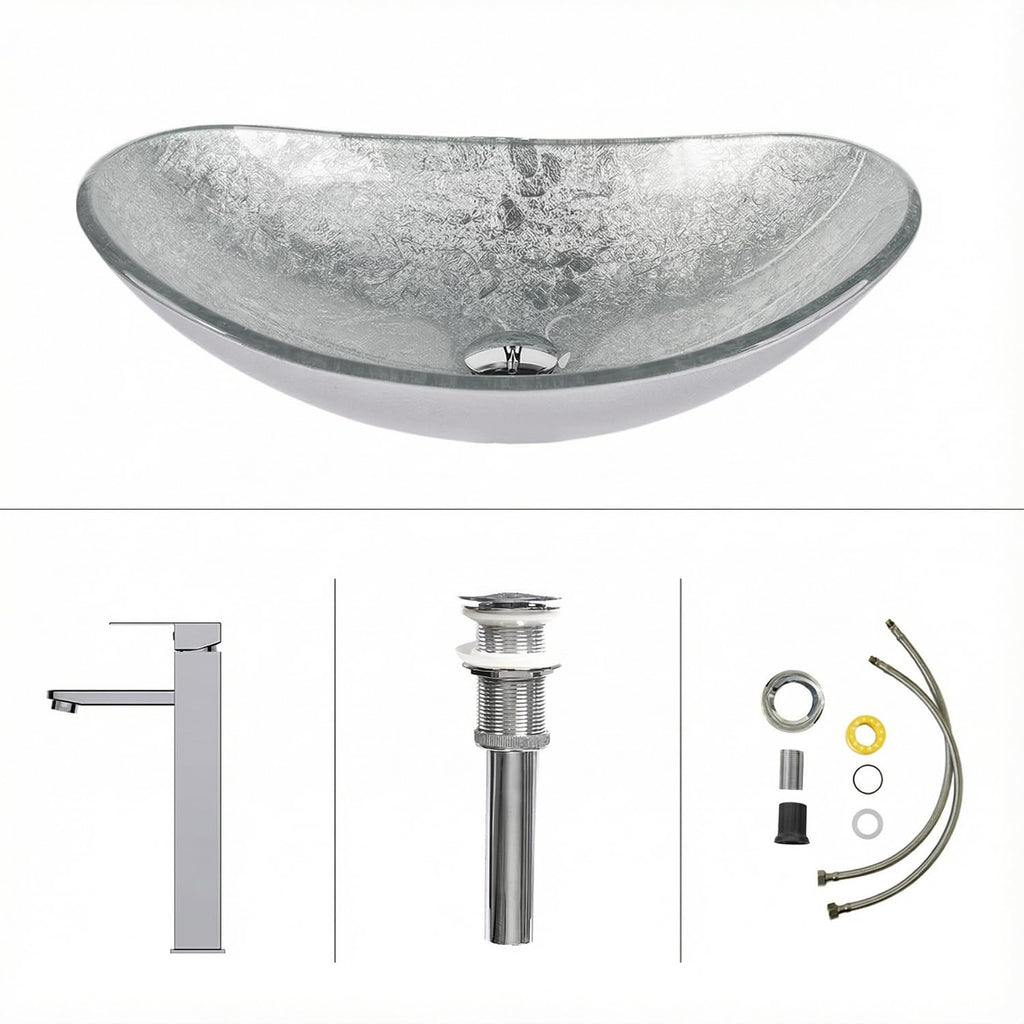 Bathroom Boat Shape Artistic Glass Vessel Sink, Gold