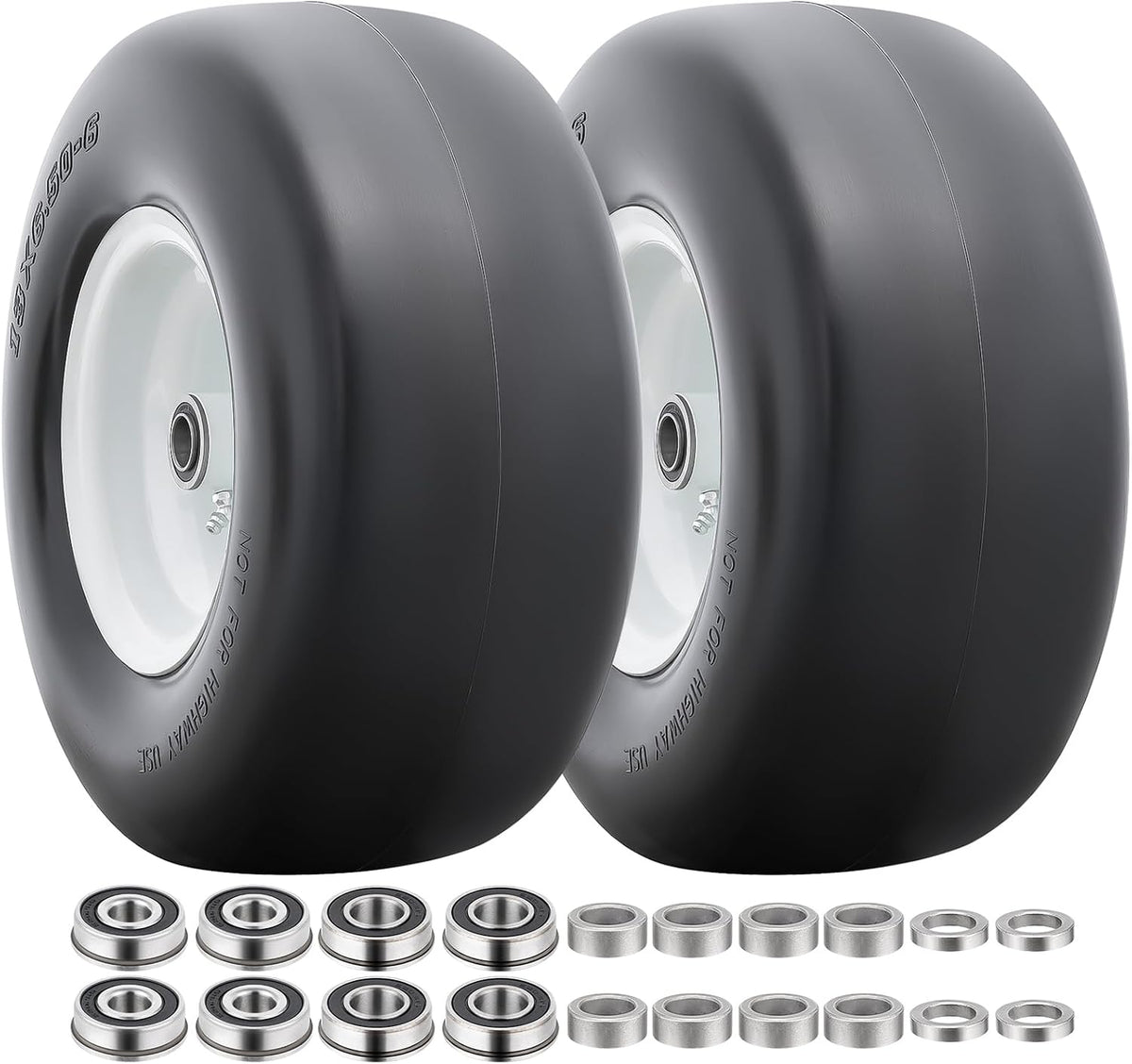 2PCS 13x6.50-6 Flat Free Lawn Mower Tires, 13" Solid Tire and Wheel