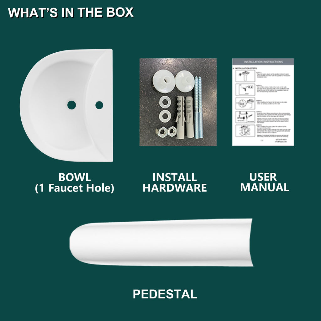 Miuara Freestanding 23 x19 Inch White Pedestal Sink 3 Hole for Bathroom