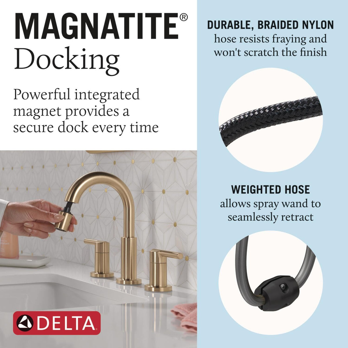 Delta Nicoli Brushed Gold Faucet 3 Hole, 8 Inch Widespread Bathroom Sink Faucet for Vanity, Push-Pop Drain Assembly, Champagne Bronze 35749LF-CZ